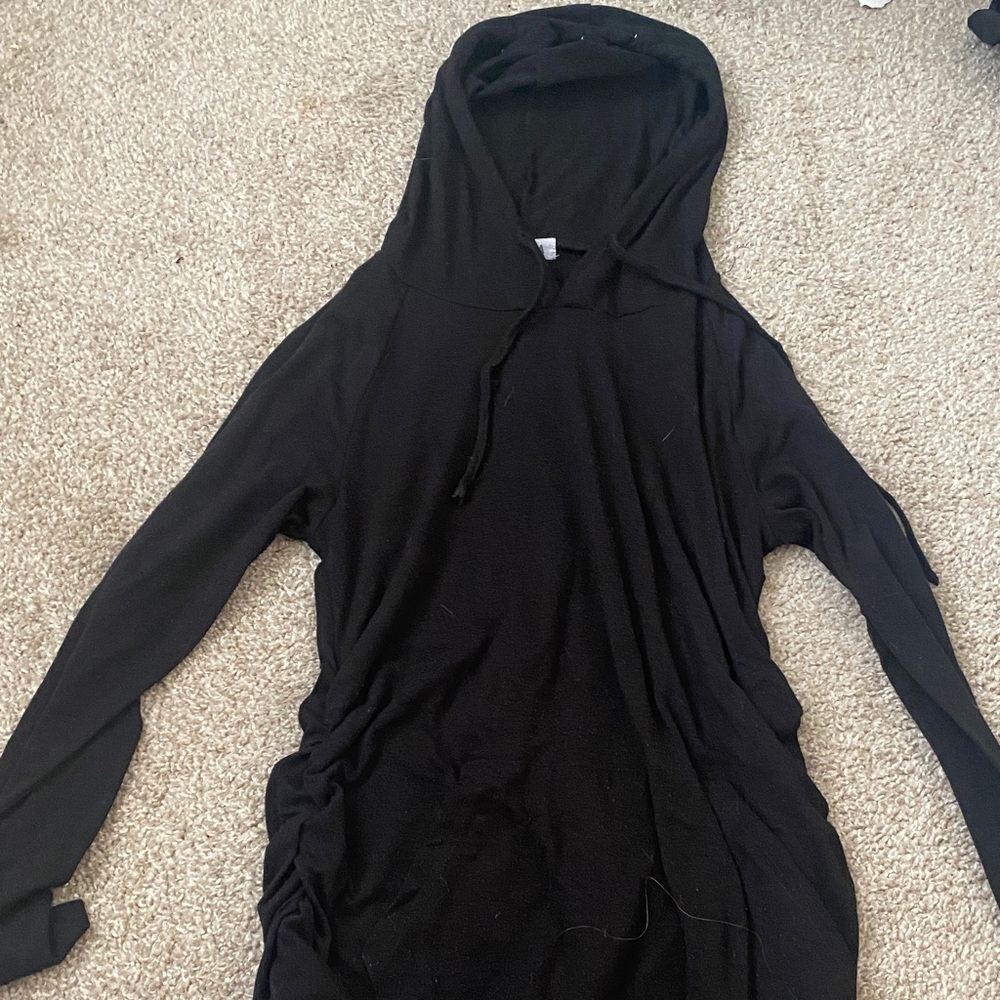 Casual Black Hooded Maternity Shirt